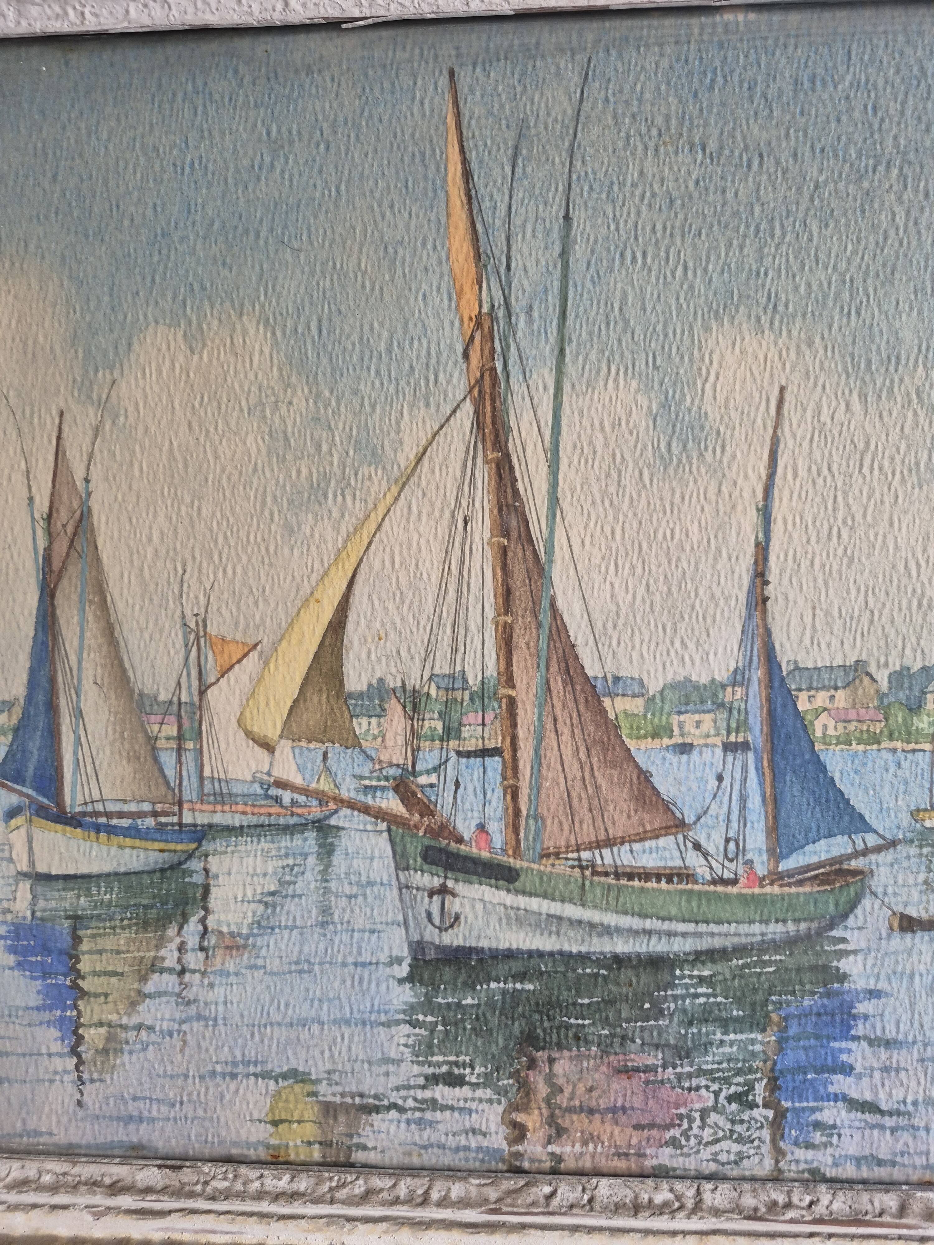 Framed watercolor by Geoges Grellet "Ile de Batz"