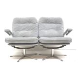 Vintage 2-seater sofa with gray suede upholstery made in the 1970s