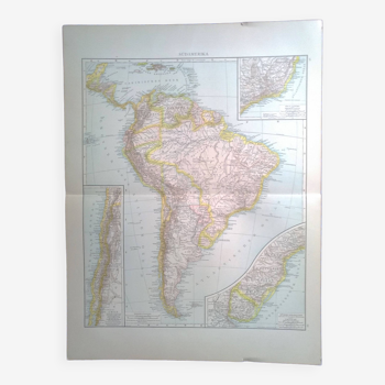 Une carte géographique issue Atlas Richard Andrees année 1887 Sudamérika  Amérique du Sud