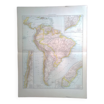 Une carte géographique issue Atlas Richard Andrees année 1887 Sudamérika  Amérique du Sud