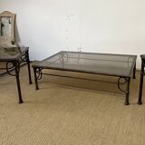 Coffee table set and wrought iron sofa end