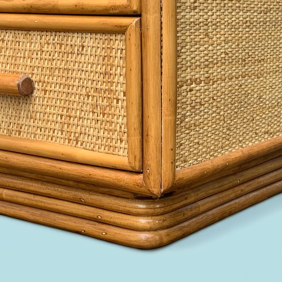 Vintage rattan and woven wicker chest of drawers 1970