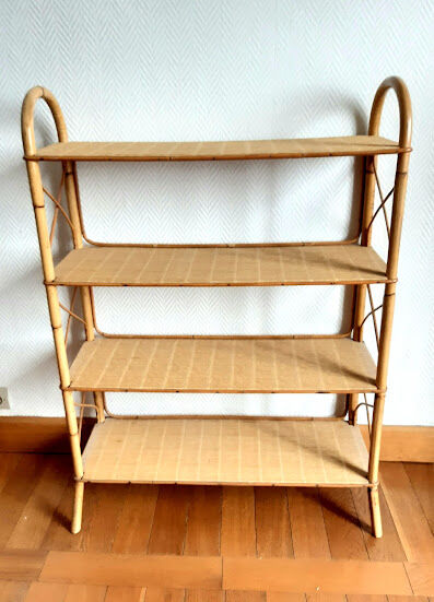 Rattan shelf on feet, vintage work 1960