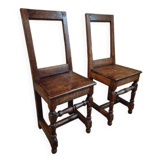 Set de 2 Chaises Anciennes en Chêne – XIXe Siècle, Auvergne
