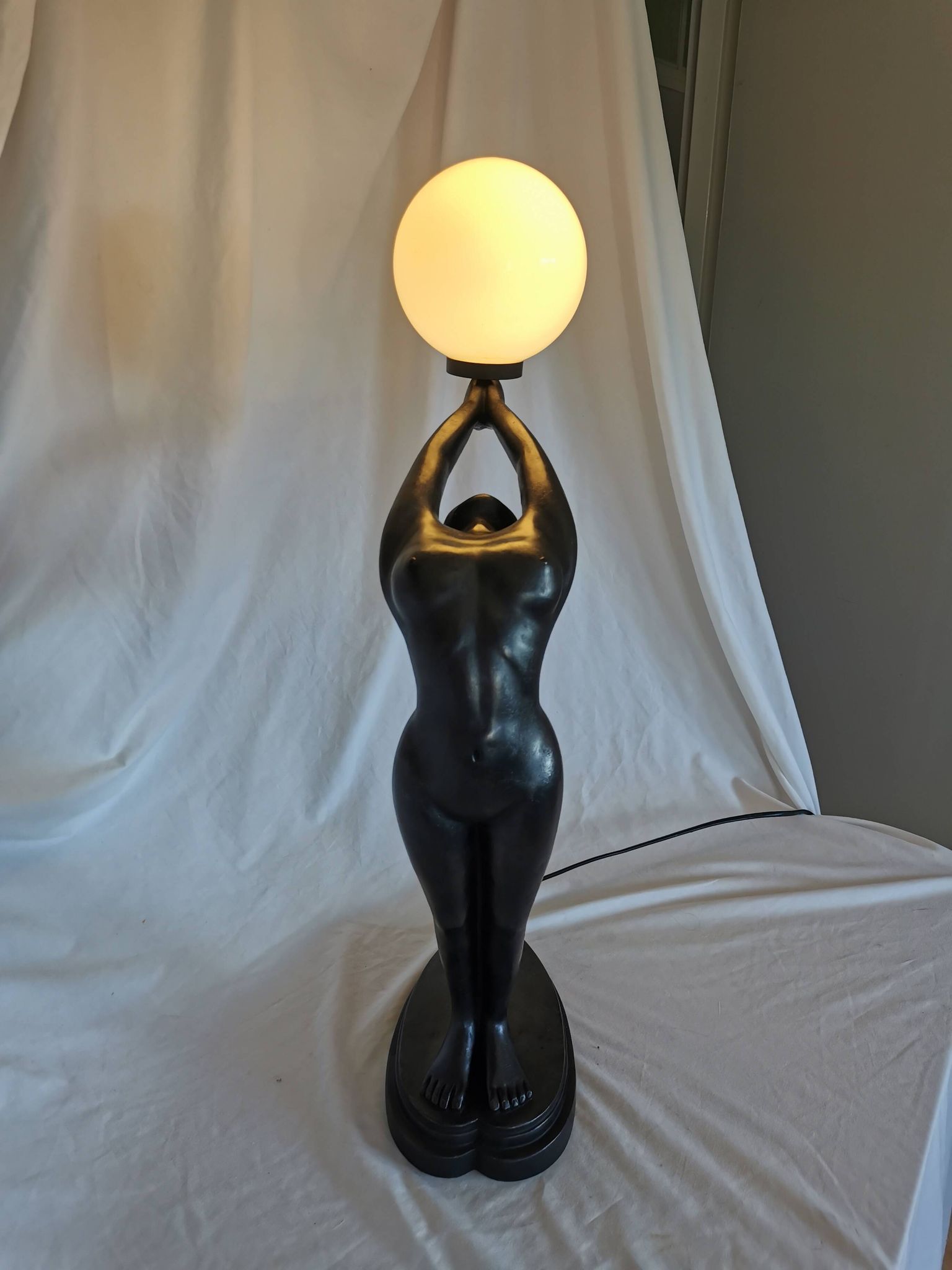 Large lamp, woman with ball, yoga, art deco style, 1980