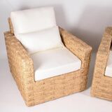 Paire de fauteuils en jonc tressé