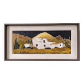 Mid-Century Modern Swedish Oil Painting "White Village" Vintage Framed Landscape