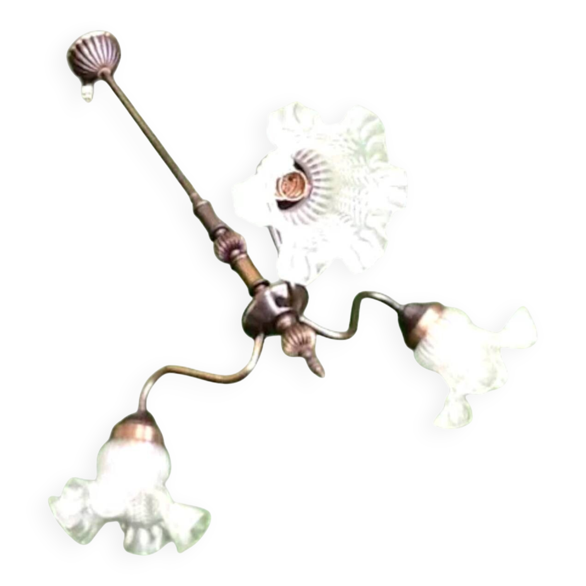 1970s chandelier with 3 light arms and frilled tulips