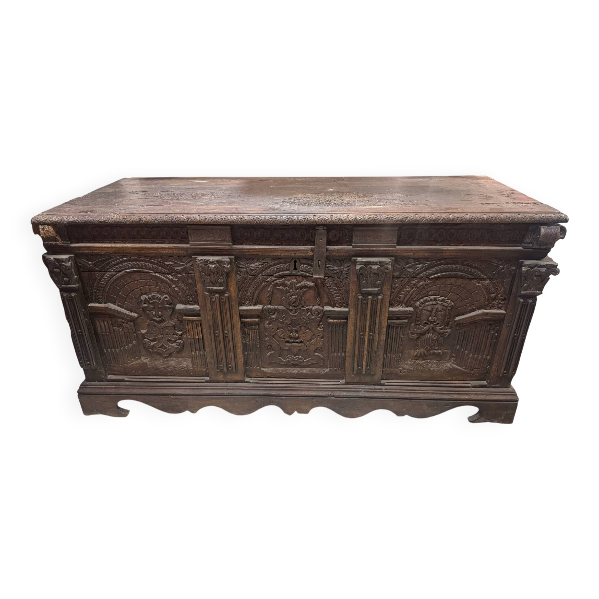 Large oak chest from the 18th century.