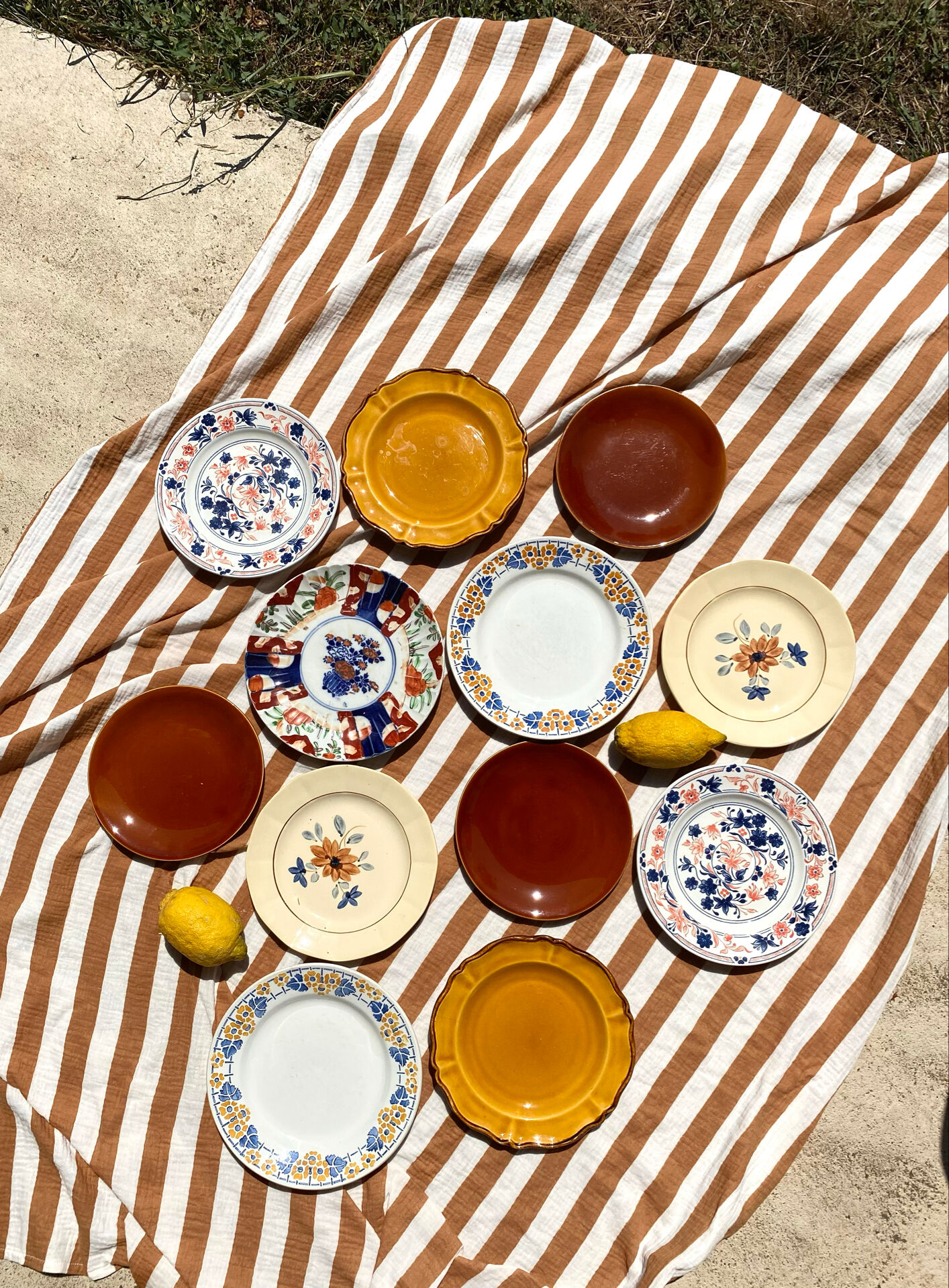 Set of 12 mismatched antique plates