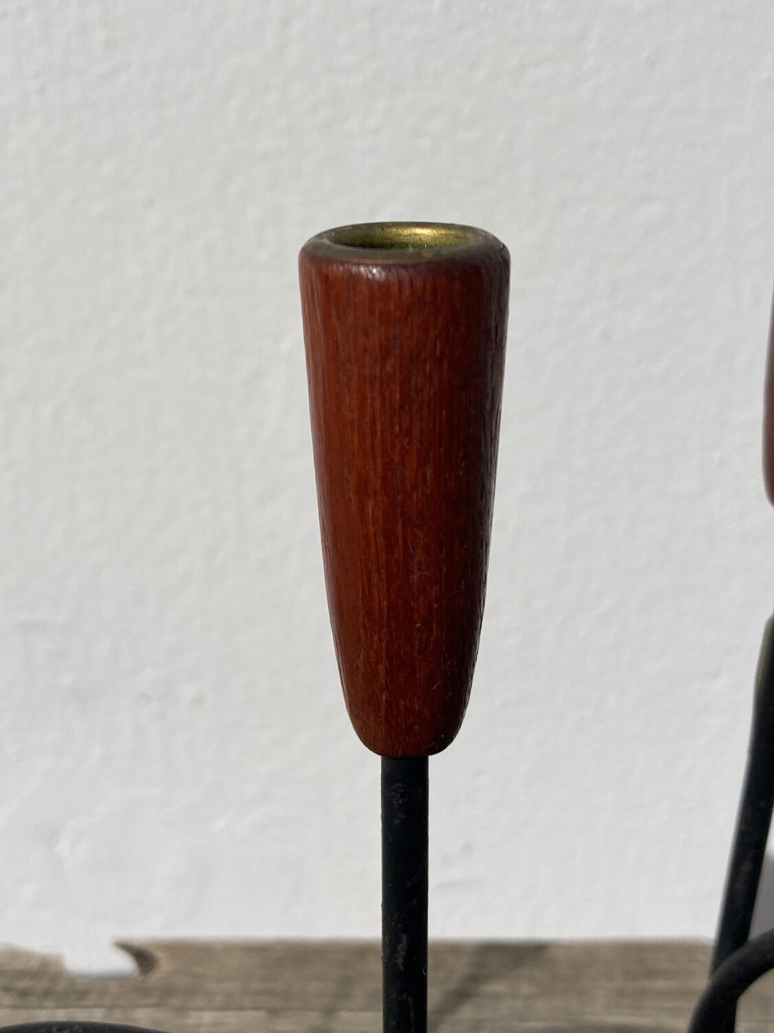 Pair of Scandinavian candlesticks in wood and metal Denmark