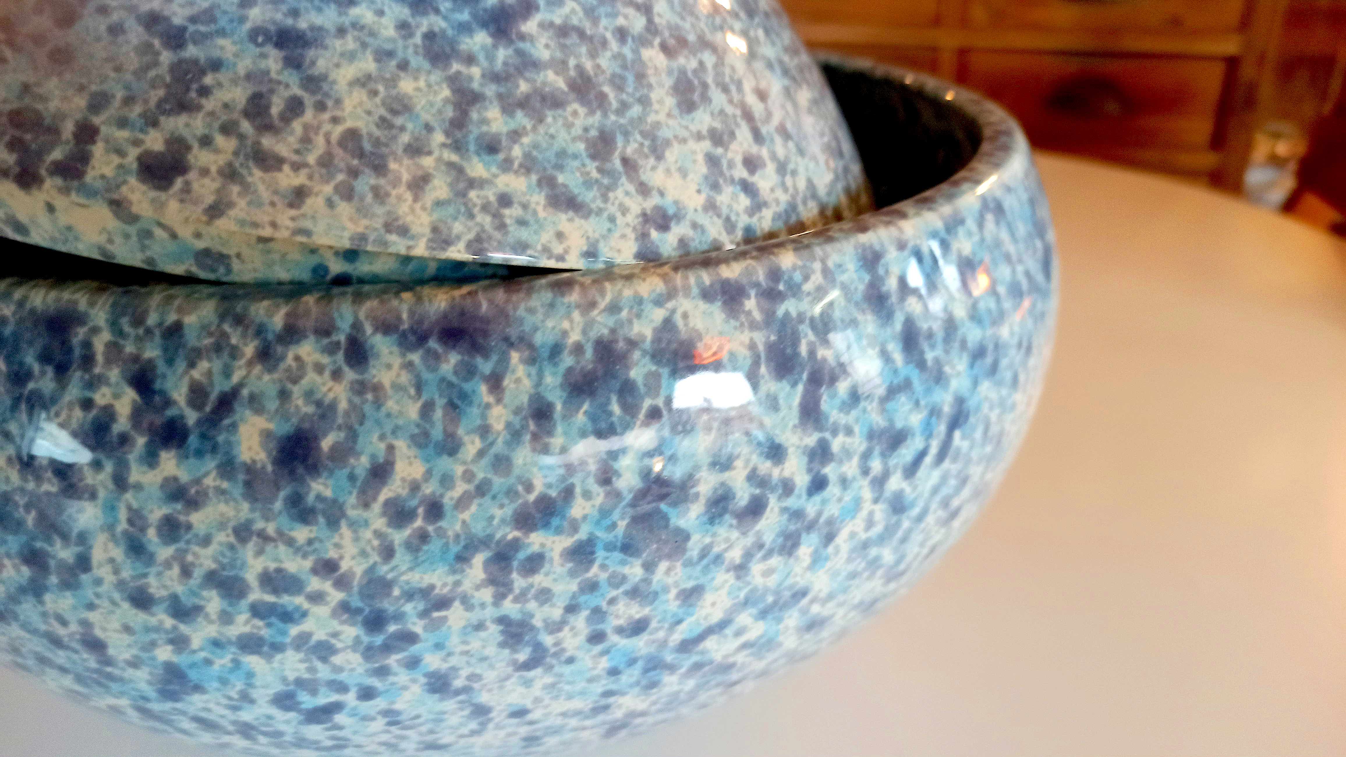 Large blue glazed ceramic biscuit jar Diameter 32.5 cm