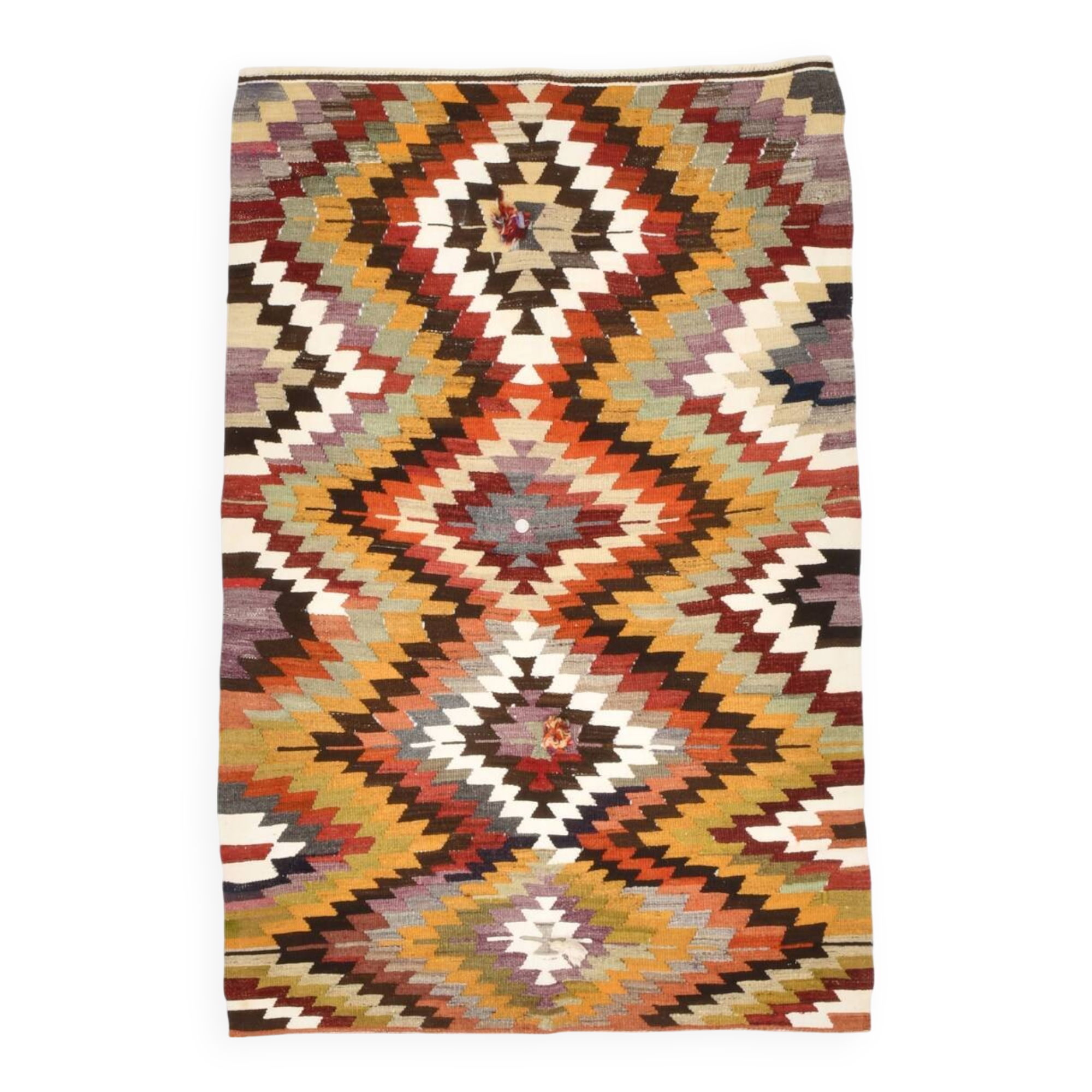 3x5 Green & Red Tribal Kilim Rug, 102x148Cm