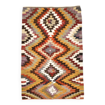 3x5 Green & Red Tribal Kilim Rug, 102x148Cm