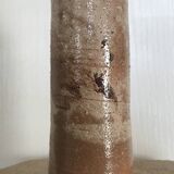 Vase vintage forme rouleau en grès émaillé beige/marron