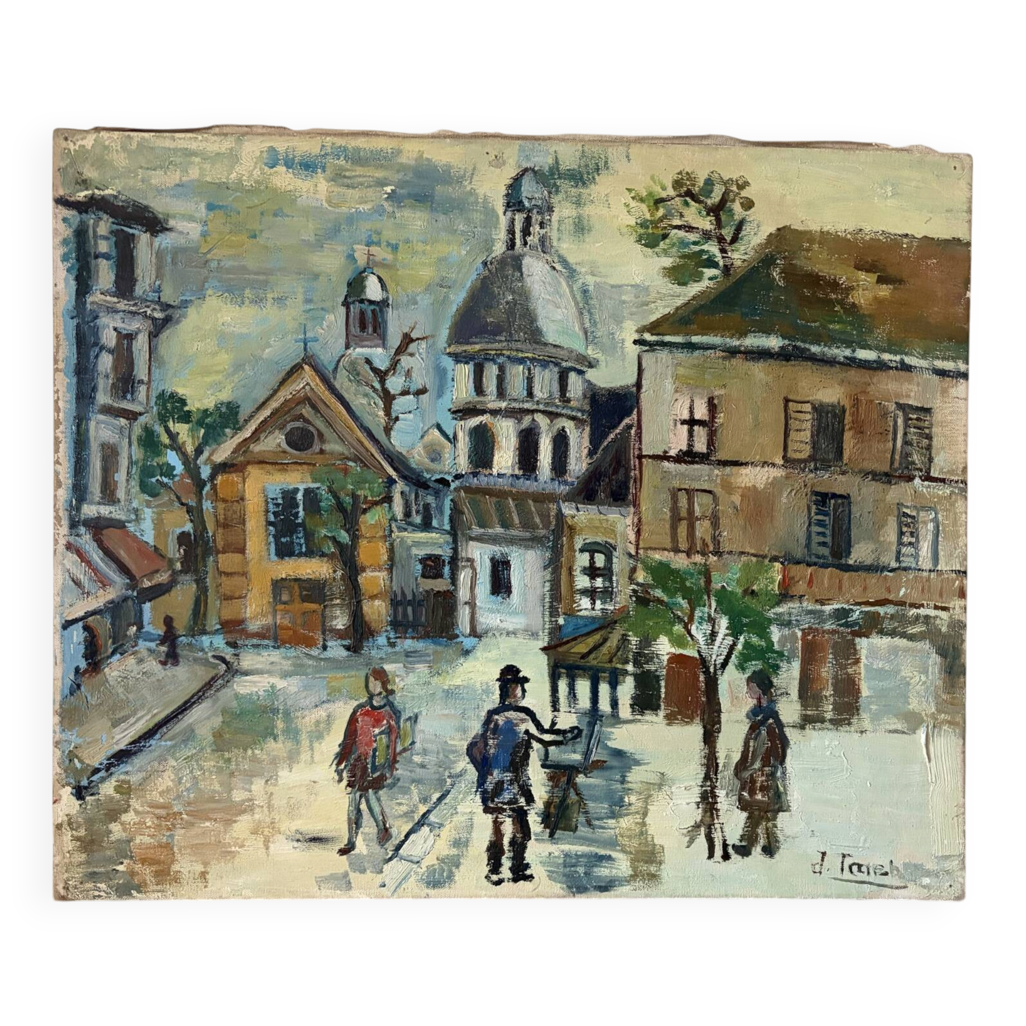 Scene de Montmartre, huile sur toile signée