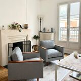 Blue houndstooth square armchairs