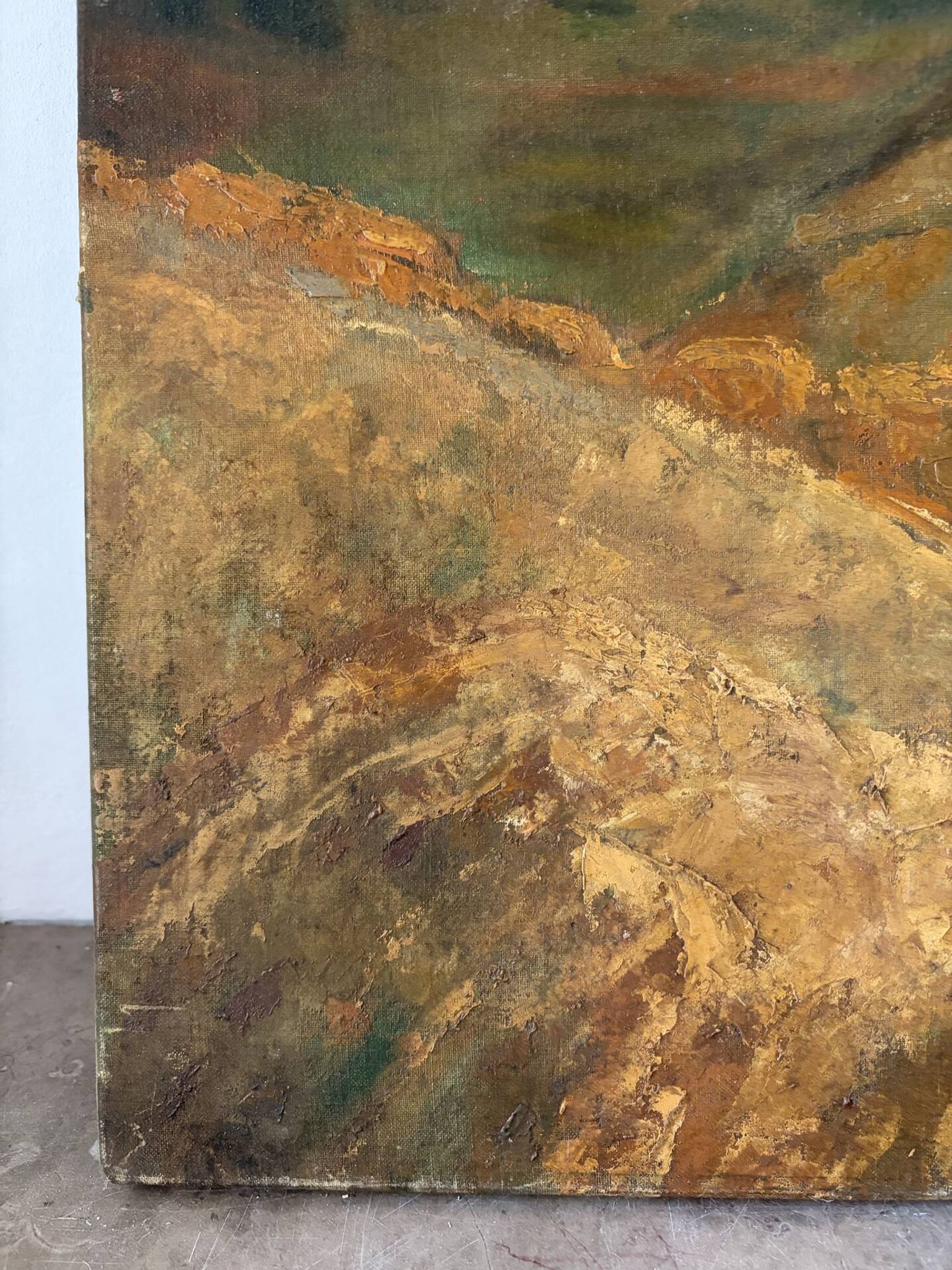 Paysage ochre et brun, huile sur toile signé