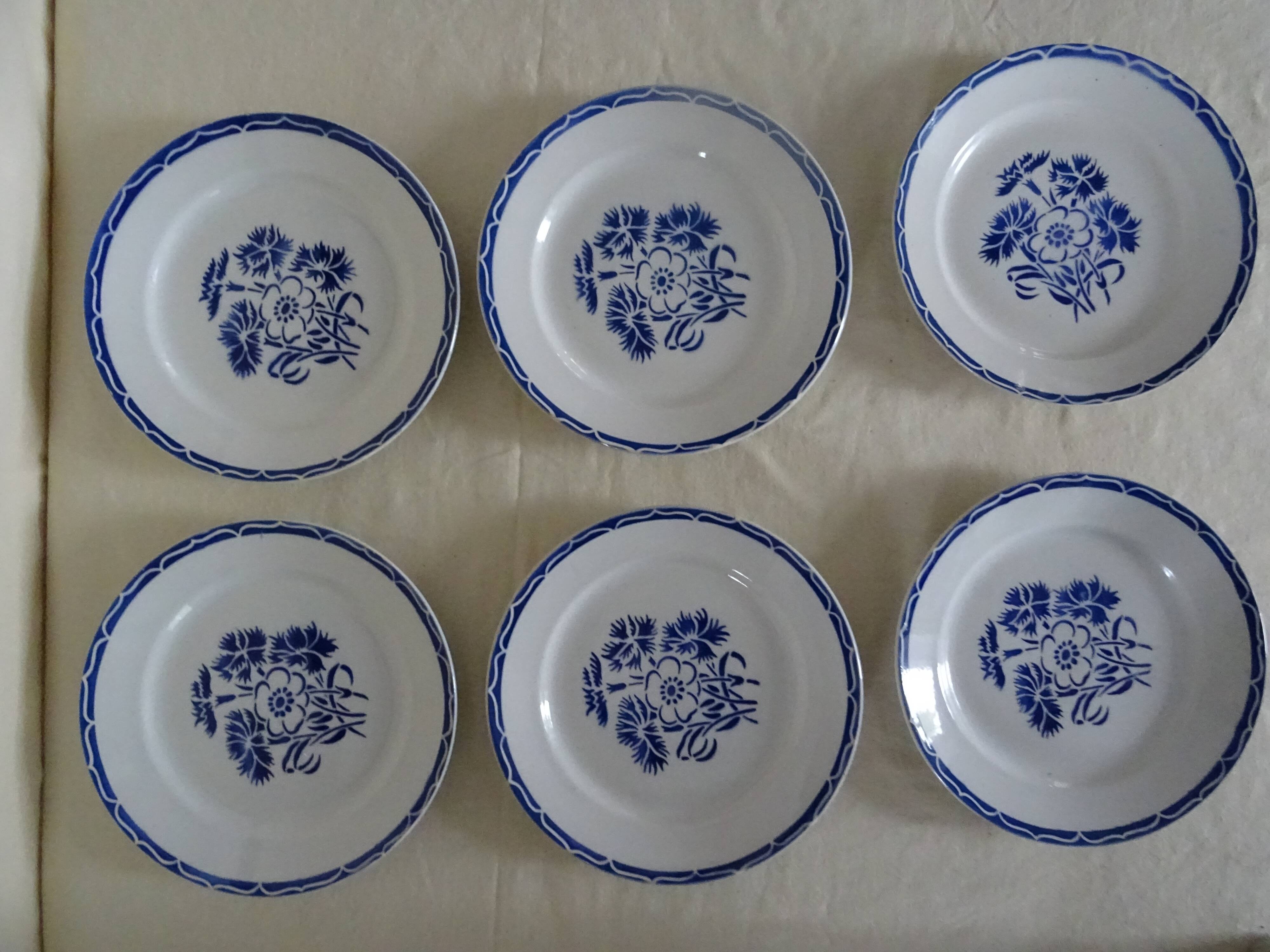 6 flat plates Lunéville old faience 388112 blue flowers