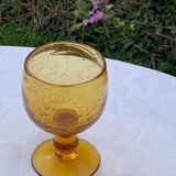 5 wine glasses in blown glass and vintage golden yellow bubble