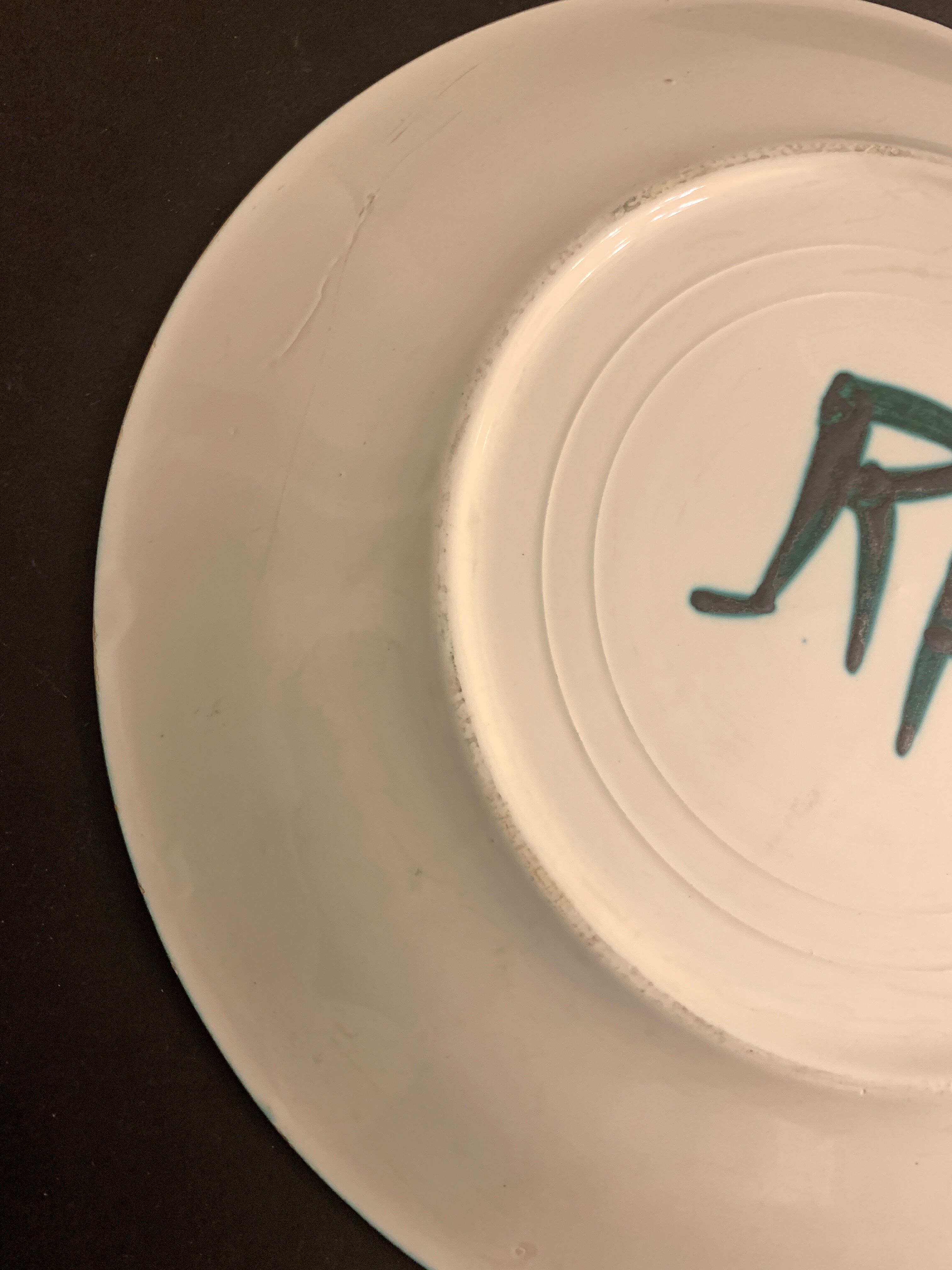 Flat glazed ceramic plate by Robert Picault, Vallauris 1960