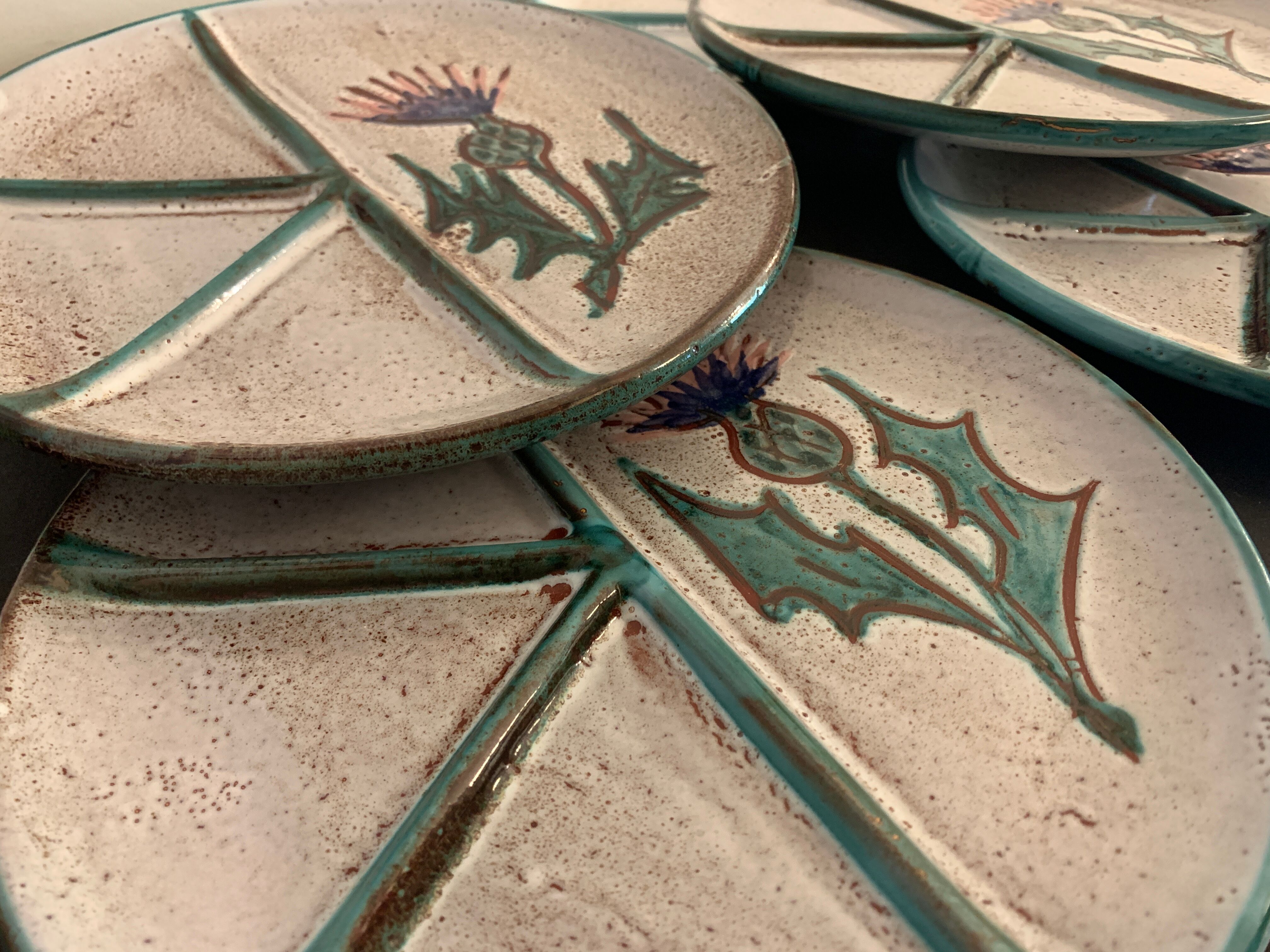 6 ceramic plates, model chardons, Daniel Etienne, Vallauris, 1970