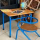 Blue desk and school chair set  design Jacques Hitier