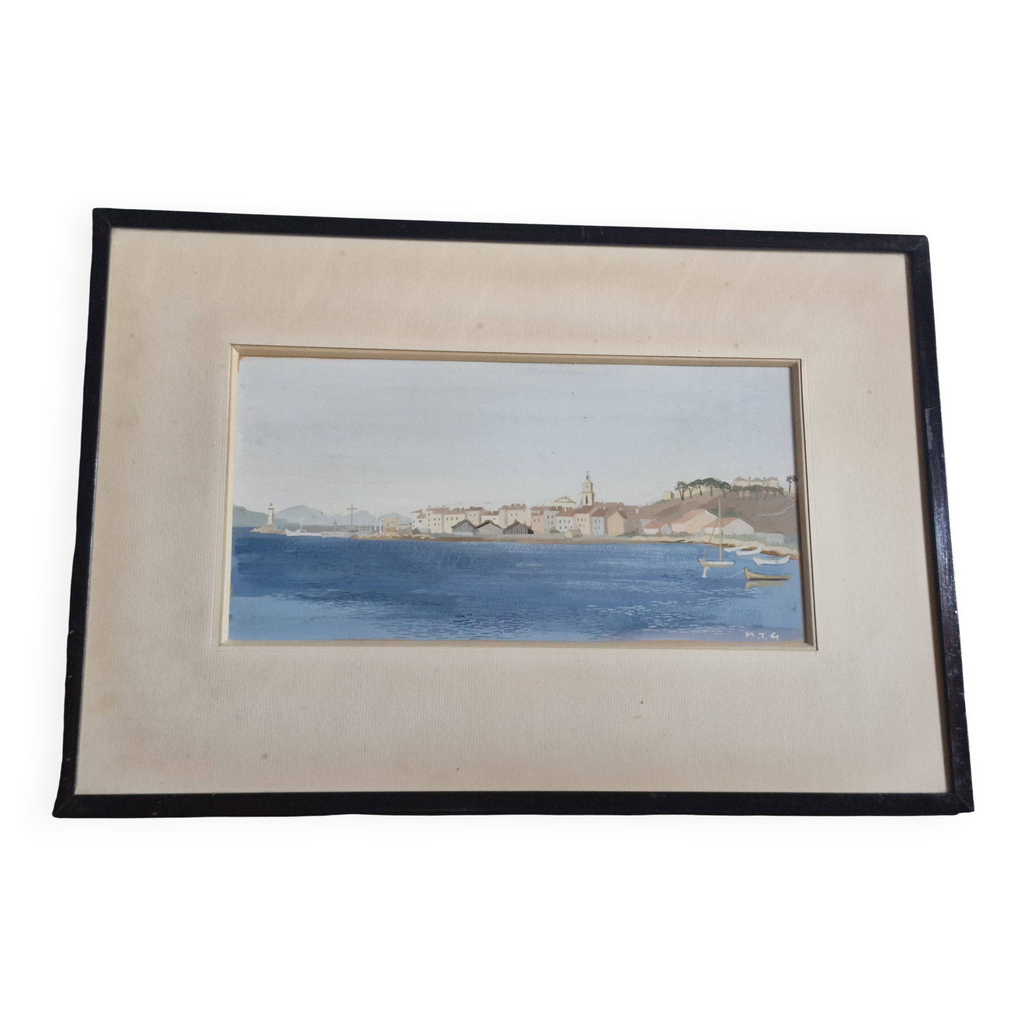 Old watercolour under glass - signed M.T.G.