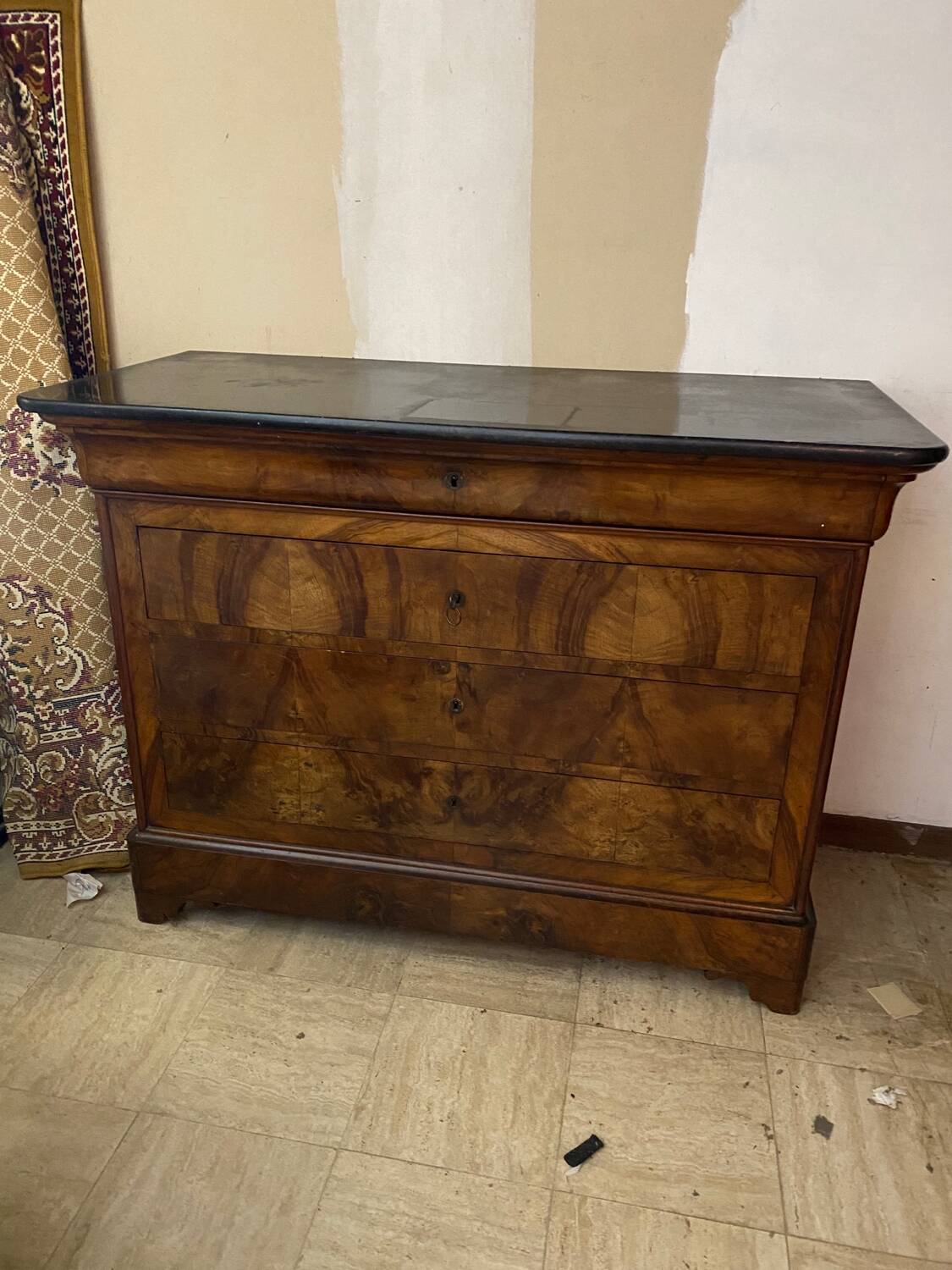 Antique Louis Philippe chest of drawers in black marble