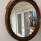 Mid-Century Scandinavian Round Wenge Wood Mirror with Leather Strap, 1950s
