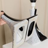 Pair of Handmade Ceramic Lamps in Black and White, 1980s Memphis-Style Italian Retro Bedside Lights