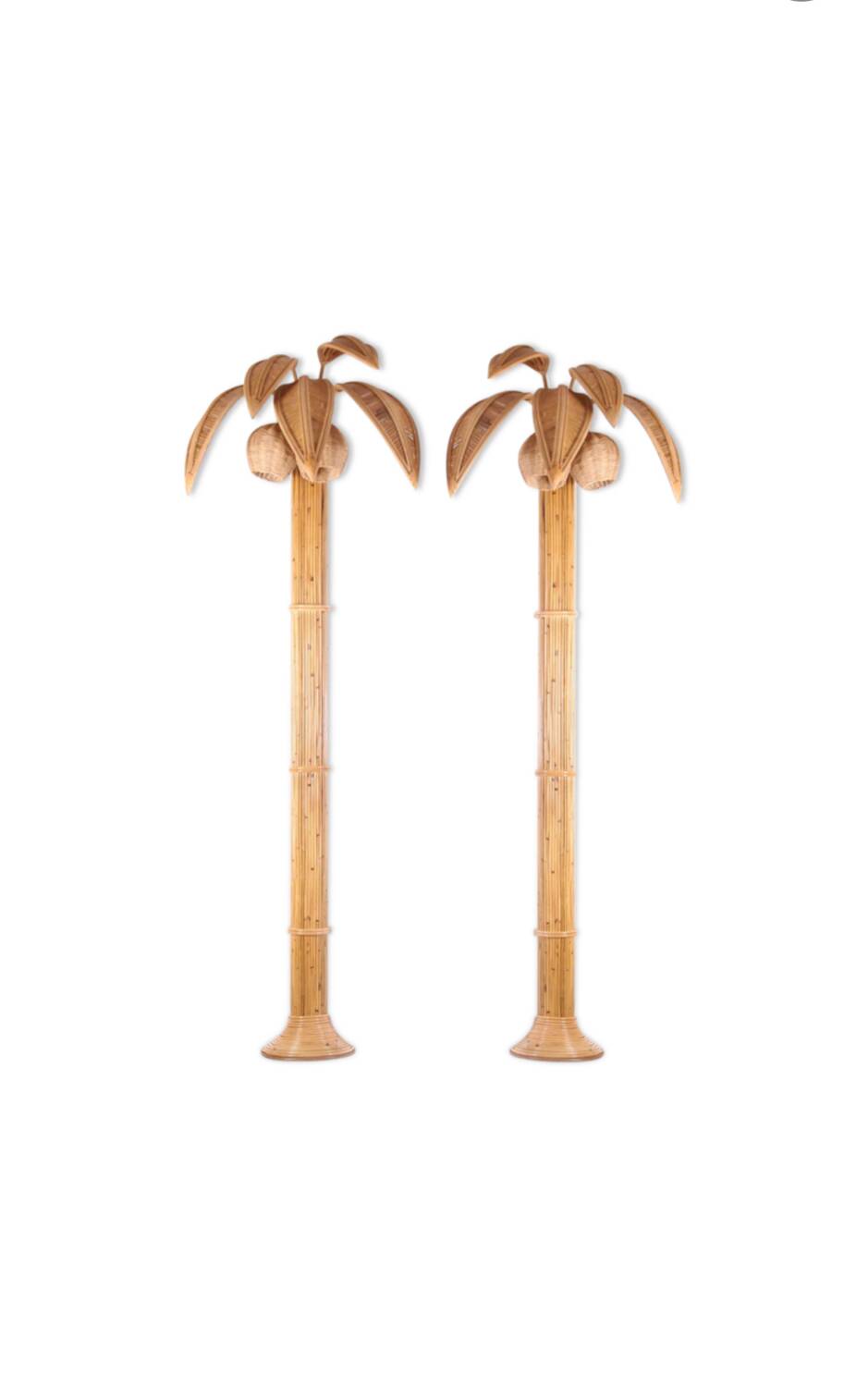 Paire de grandes appliques « palmier/cocotier » en rotin