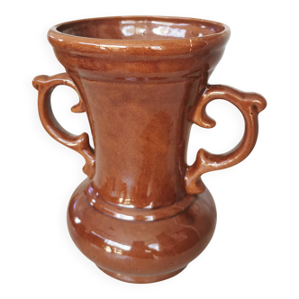 Vase vintage en faïence de Kichevo : décor en faïence émaillée brune yougoslave