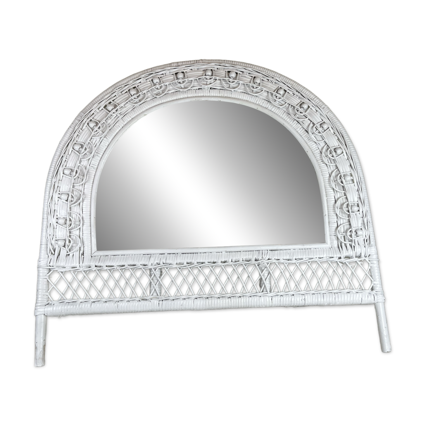Half-moon wicker mirror