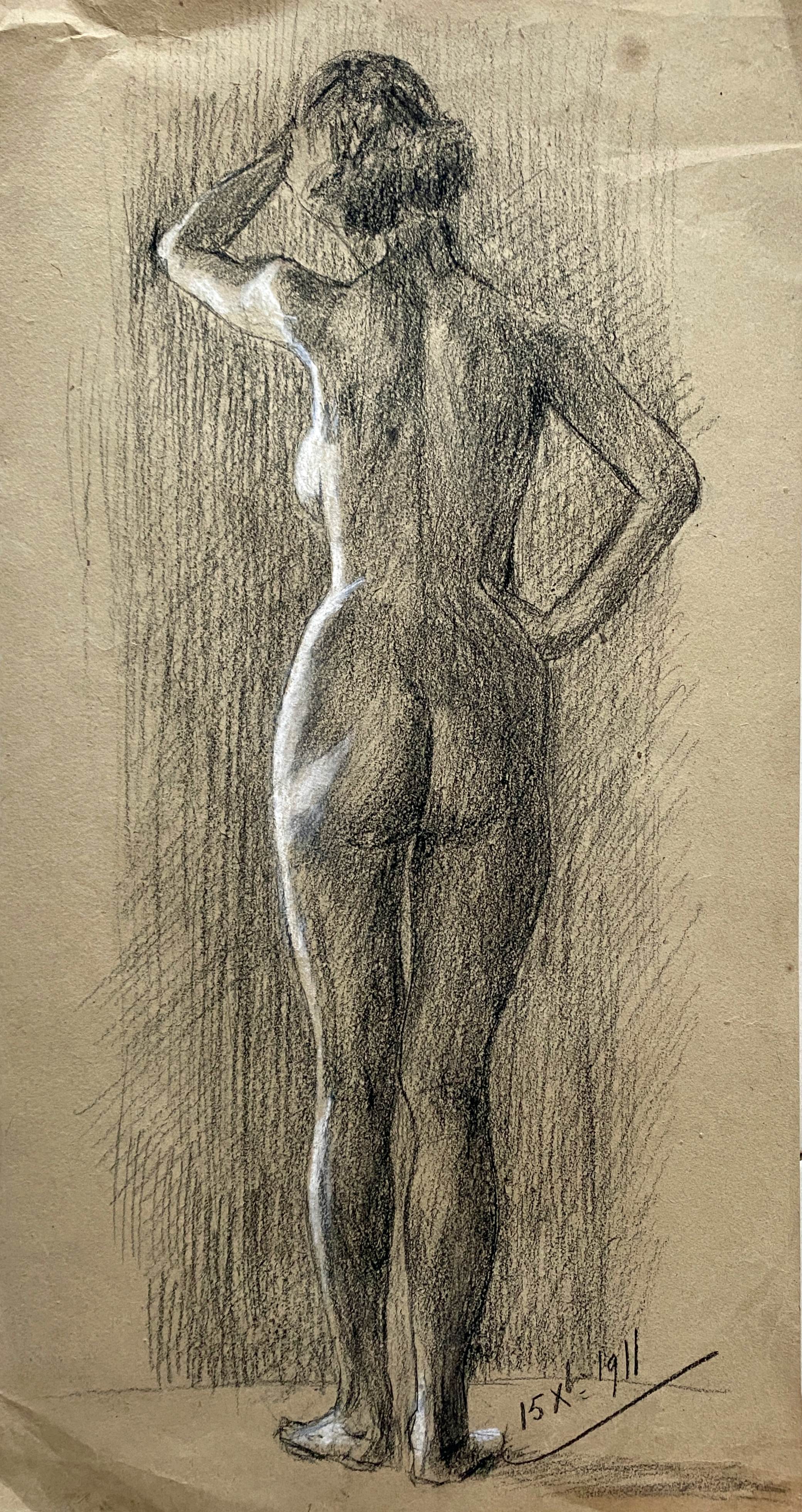 Painting "Nude of a woman" enhanced academic drawing dating from 1911