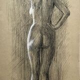 Painting "Nude of a woman" enhanced academic drawing dating from 1911
