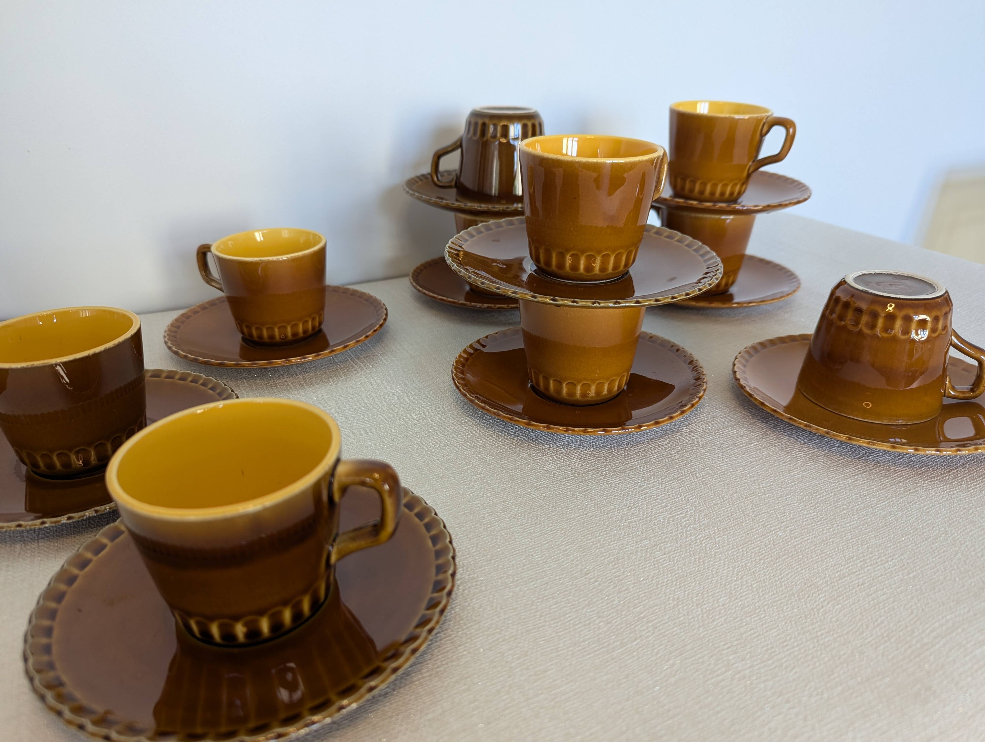 8 vintage Sarreguemines coffee cups