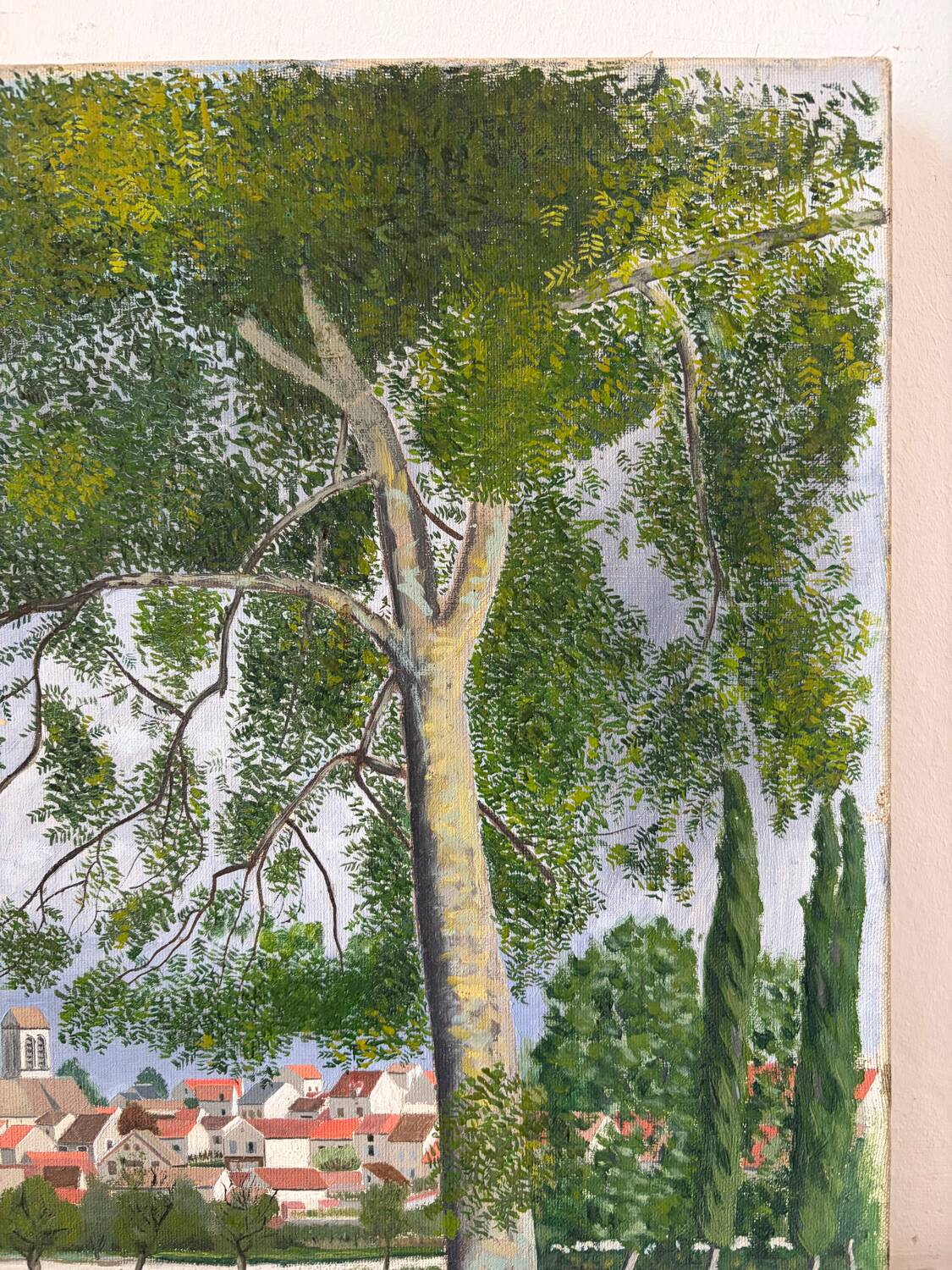Landscape, arrival at the village, oil on canvas