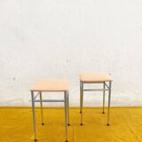 Pair of vintage stools - peach fuzz fabric seat and chrome frame