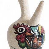 Vintage Spanish Ceramic Porrón, Hand-Painted Rooster, 1960s