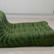 Togo chaise lounge in green leather attributed to Michel Ducaroy for Ligne Roset, 1974