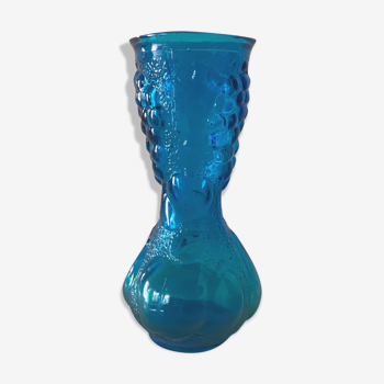 Vase en verre bleu motif fruit italien vintage