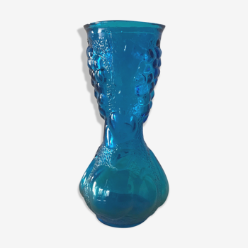 Vintage Italian fruit pattern blue glass vase