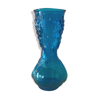 Vintage Italian fruit pattern blue glass vase