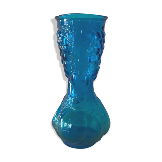 Vase en verre bleu motif fruit italien vintage