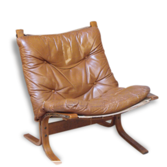 Pair of chairs leather ingmar relling 1964 Westnofa Siesta.