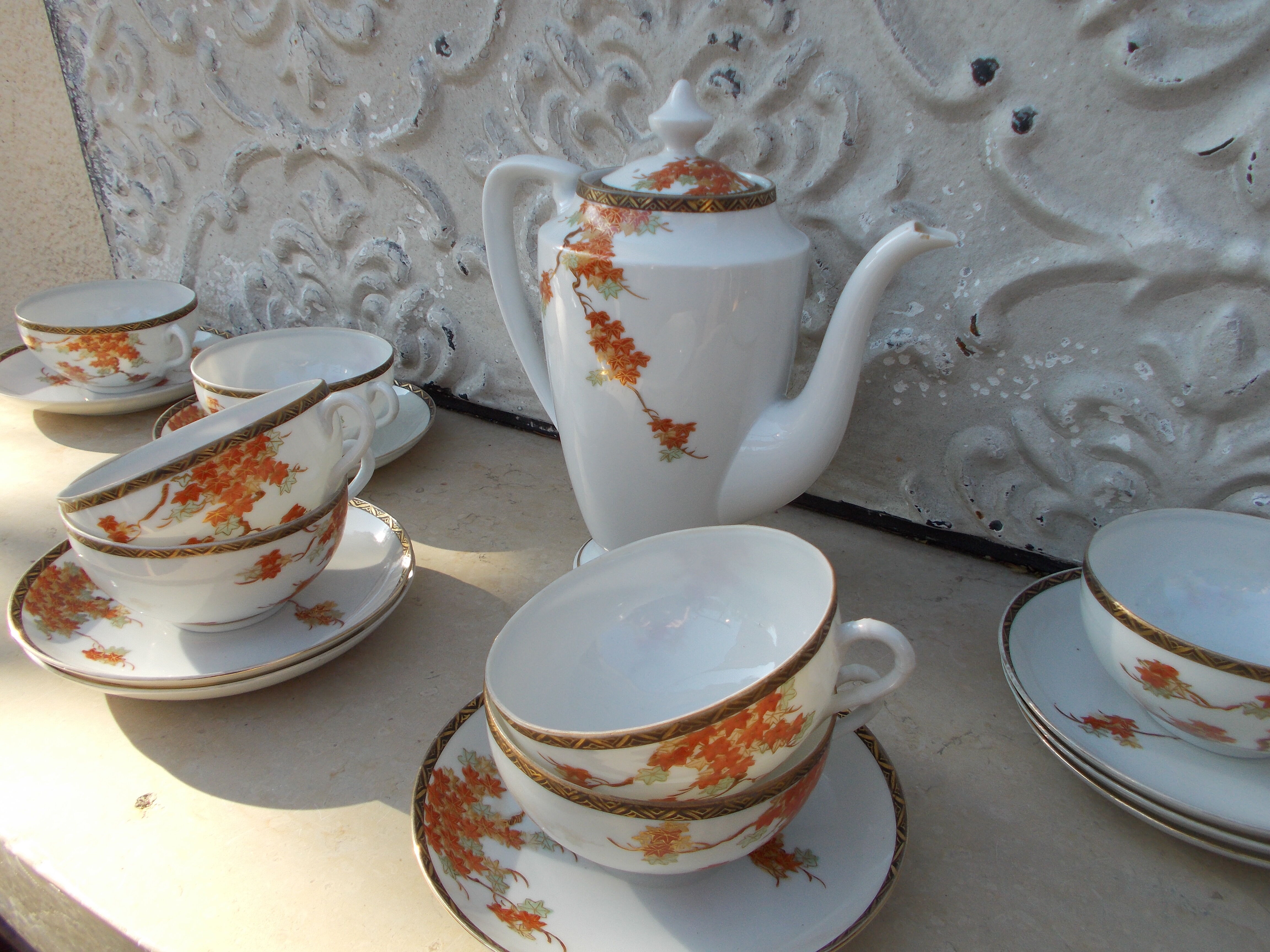 Vintage Japanese porcelain Tea service maple décor
