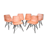 Set of 6 leather chairs with black metal frame