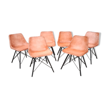 Lot de 6 chaises en cuir avec armature métallique noire
