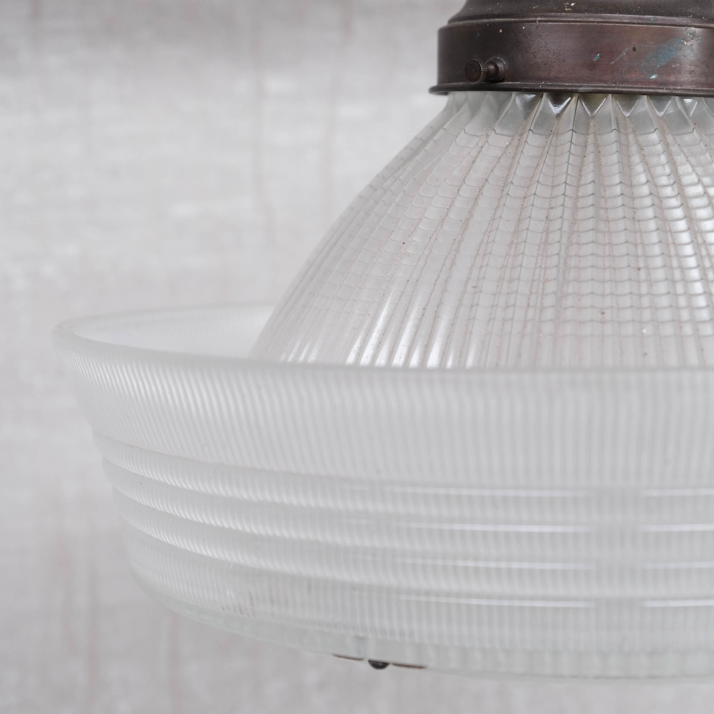 Glass and brass holophane antique pendant light